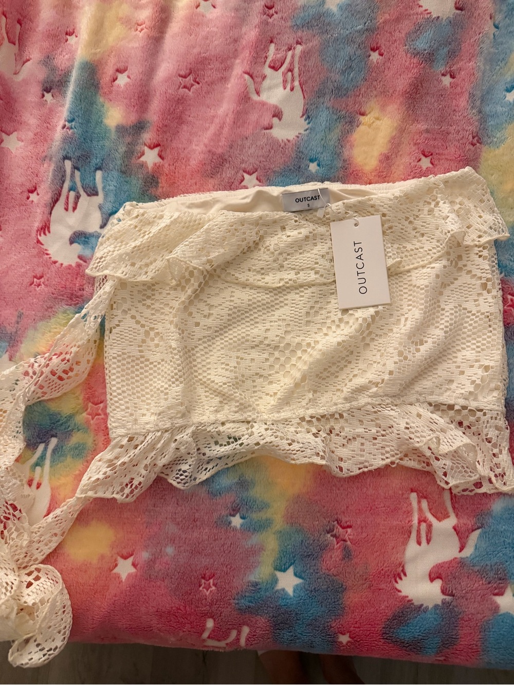Outcast Cream Crochet Mini Skirt